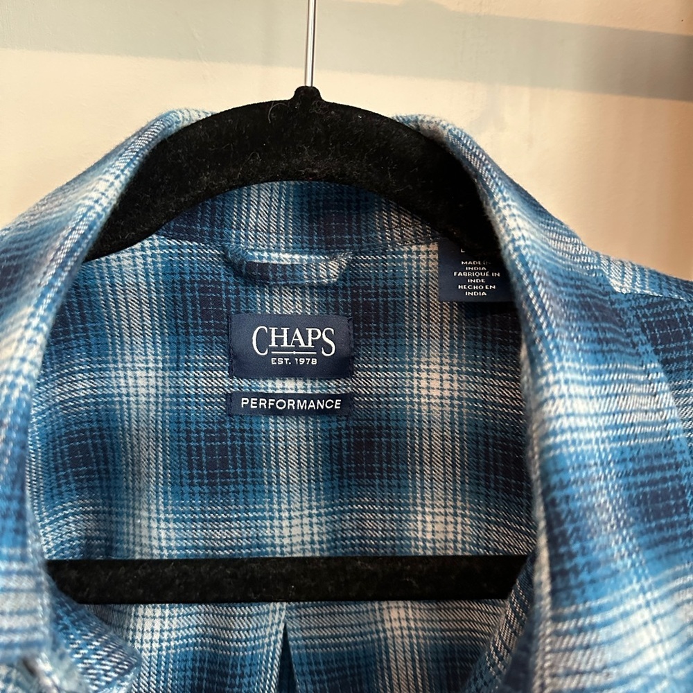Chaps Blue Plaid Casual Button Down Shirt - Picture 5 of 6